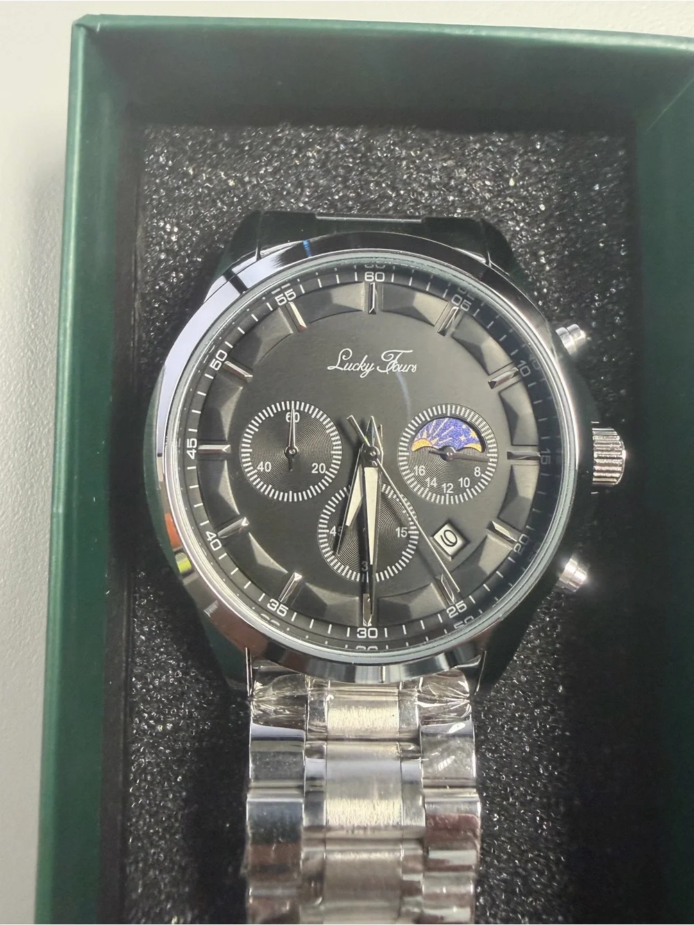 Lucky Fours Ronin Silver Obsidian Men's Dial Stainless Steel Watch